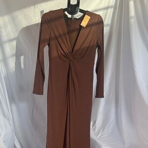 Shapewear Deep V Bias Twist Front Slit Hourglass Maxi Dress